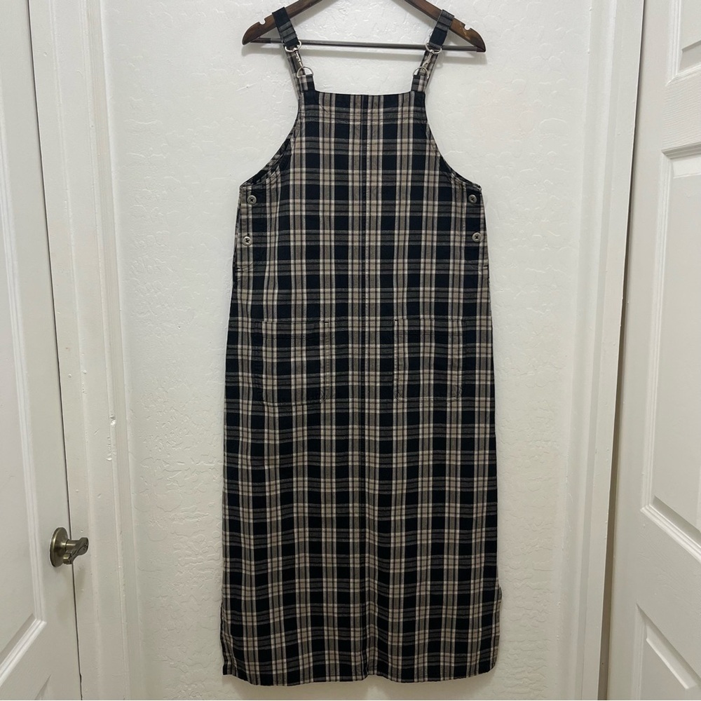 Mountain Lake Black and Cream Plaid Midi Pinafore Dress